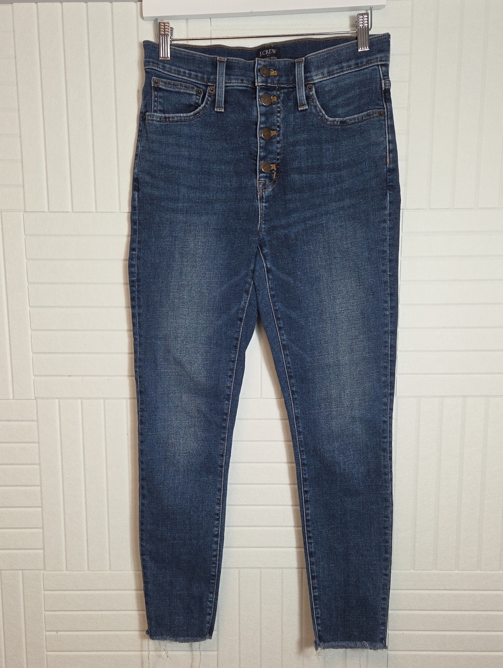 J. Crew 10" High Rise Skinny Button Fly Raw Fringe Hem Jeans Size 28
